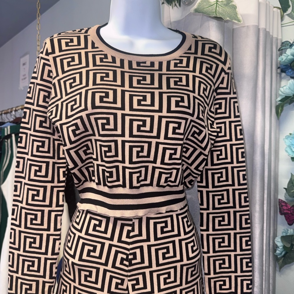 Elegant Black and Cream Geometric Jumpsuit